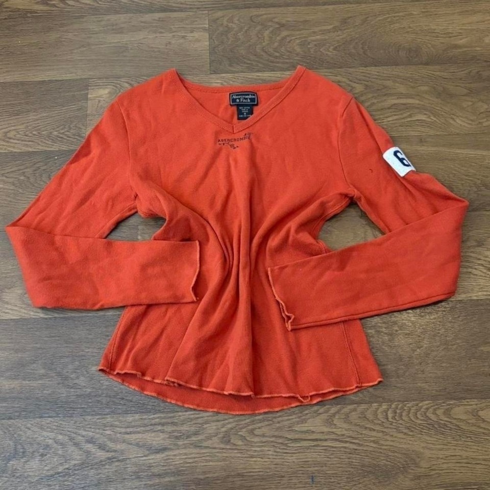 Y2K Women's Abercrombie and Fitch Spell Out Logo Varsity Longsleeve T Shirt Med